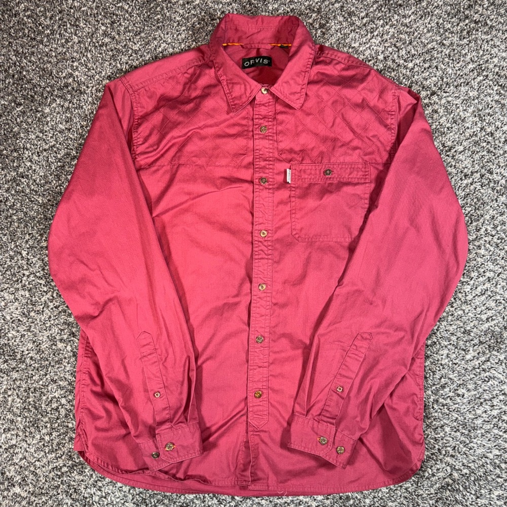 Orvis Large Pink Quilted Shoulder Long Sleeve Button Down Shirt Cotton Blend